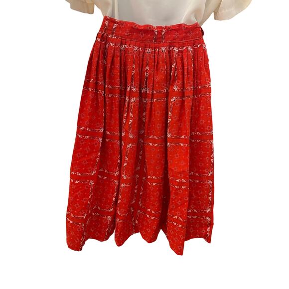 Vintage Handkerchief Red Cotton Skirt XS/Small 24 Waist - Picture 1 of 6